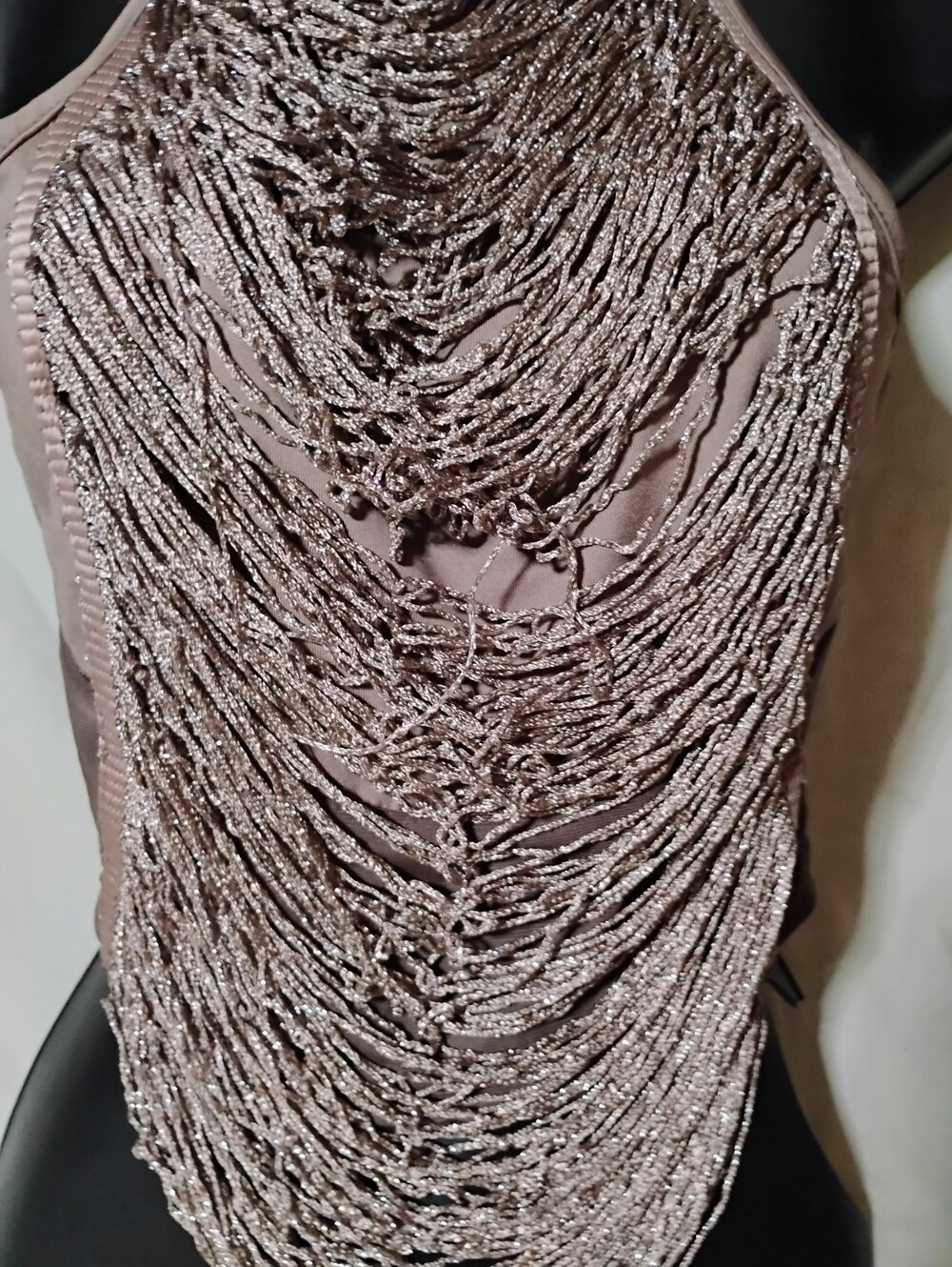 SHEIN Taupe Metallic Beaded Sleeveless Crop Top - Picture 4 of 5